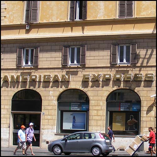 American Express Office in Rome, image by User Mattes [CC-BY-3.0] (http://creativecommons.org/licenses/by/2.0)], via Wikimedia Commons http://commons.wikimedia.org/wiki/File:American_Express_office_in_Rome.jpg